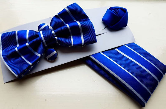 Royal Blue and White Bowtie Set