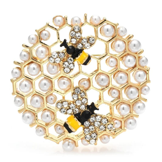Pearl Bee Honeycomb Brooch