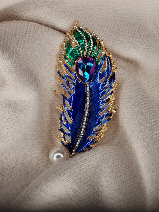 Luxe Peacock Feather Brooch