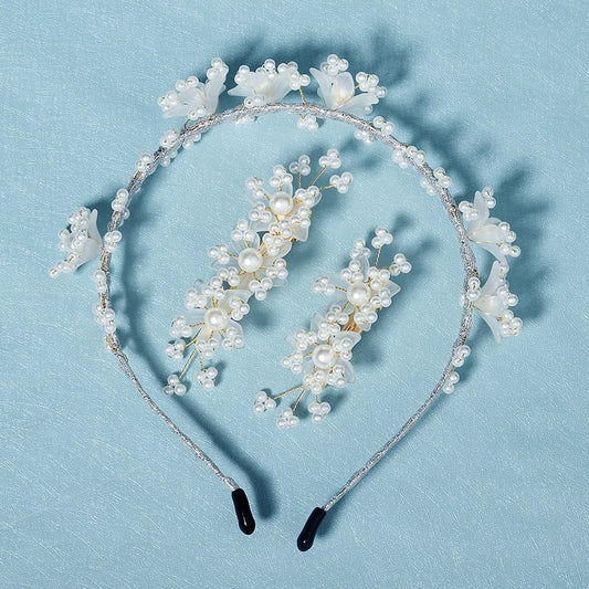 Flower Pearl Hairband and Clips Set
