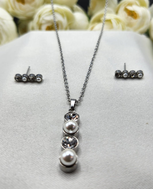 Silver+Pearl Drop Necklace Set