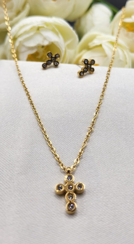 Embellished Cross Necklace Set
