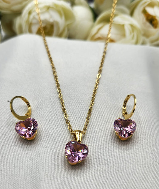 Pink Heart Necklace Set