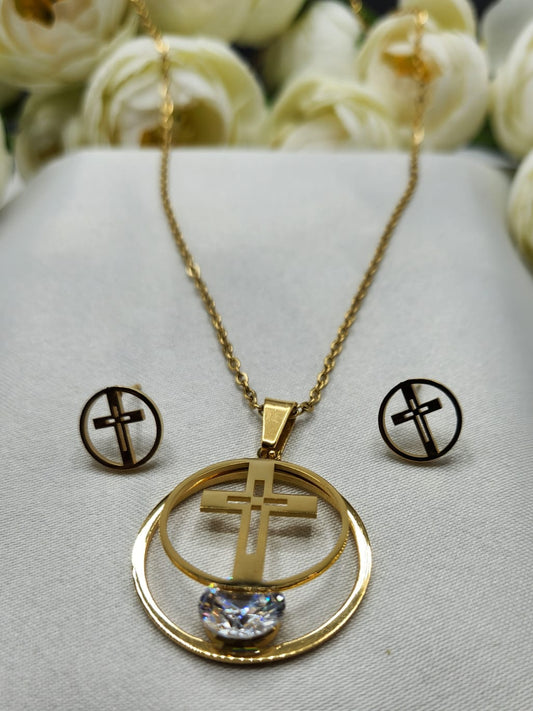 Cross with Crystal Necklace Set