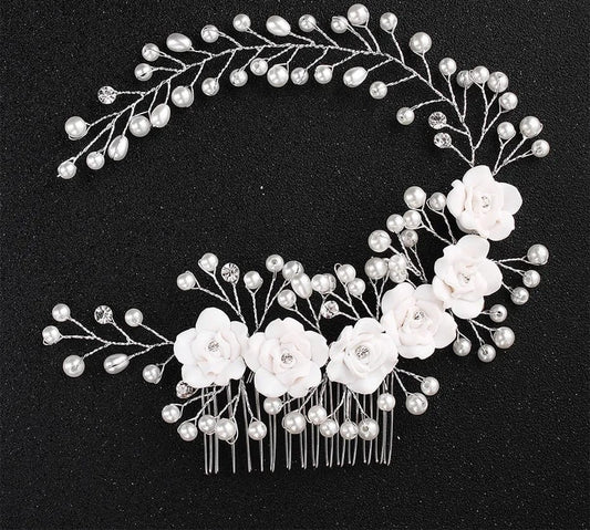 Silver White Floral Hairvine/Comb